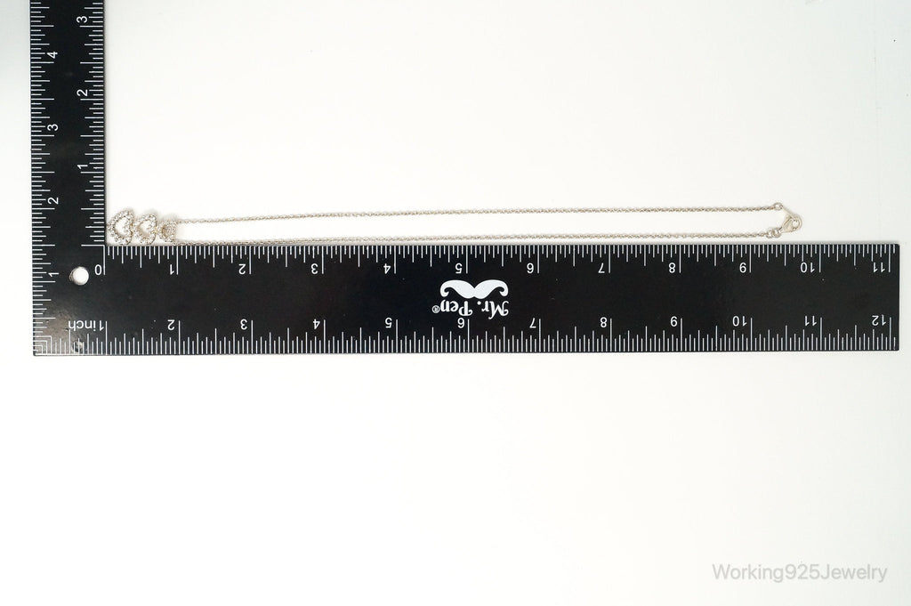 Vintage Open Hearts Cubic Zirconia Sterling Silver Necklace