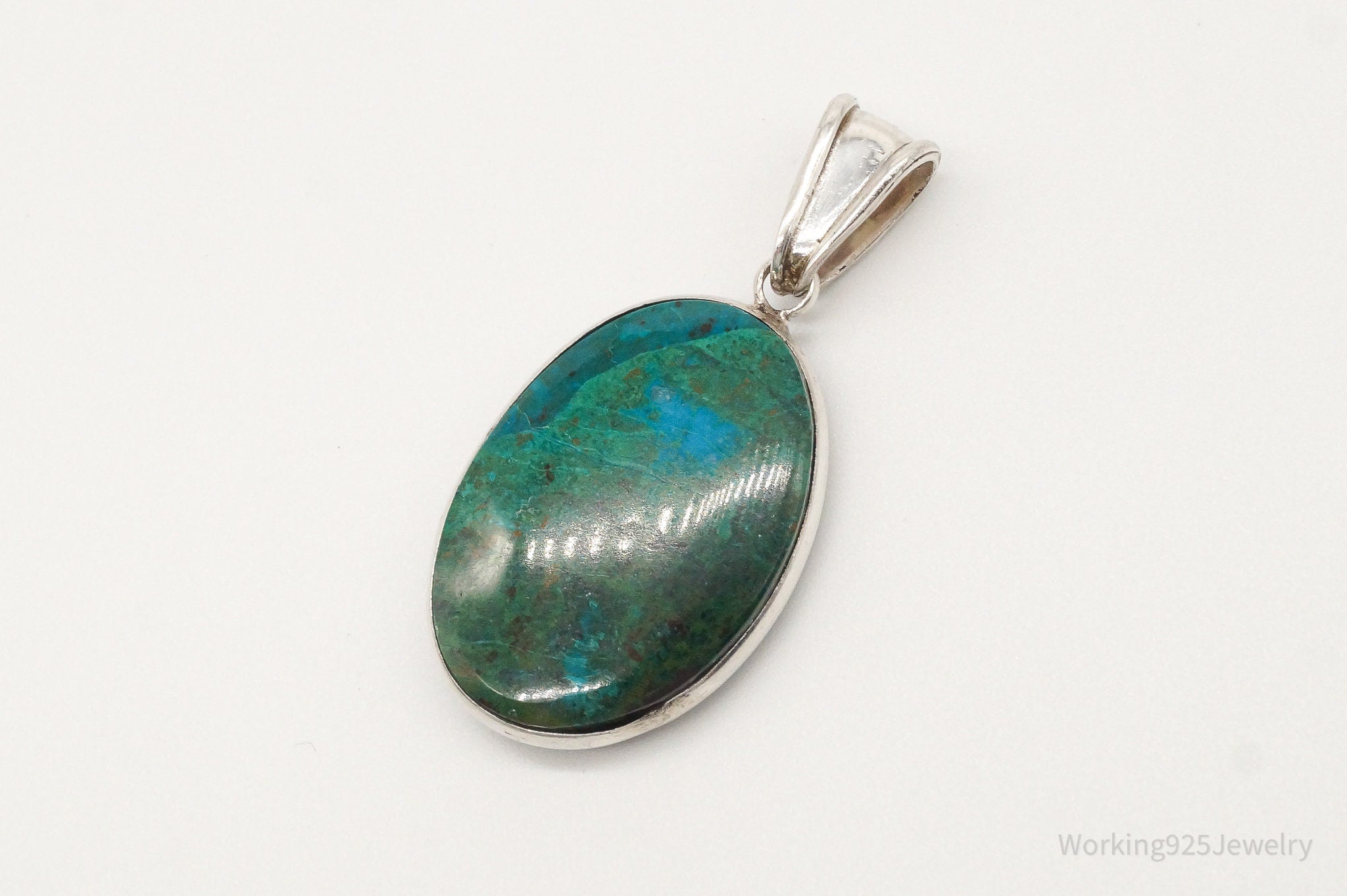 Vintage Large Chrysocolla 950 Silver Pendant