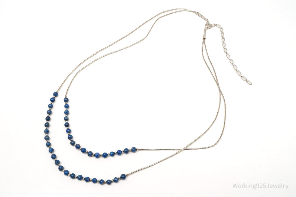 Vintage Southwest Carolyn Pollack Lapis Lazuli Bead Sterling Silver Necklace 23"