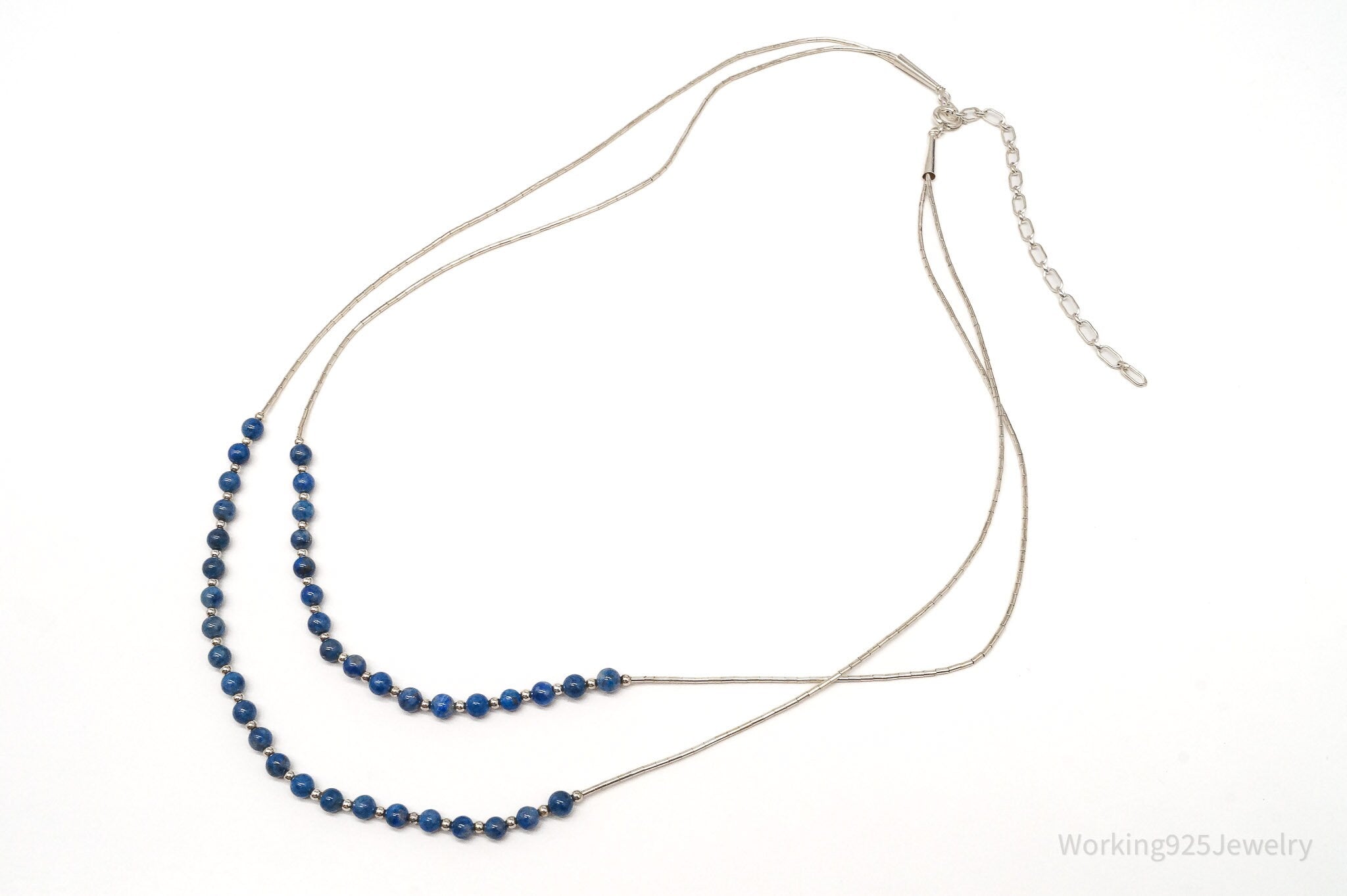 Vintage Southwest Carolyn Pollack Lapis Lazuli Bead Sterling Silver Necklace 23"