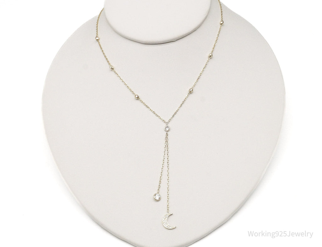 Vintage Cubic Zirconia Moon Charm Sterling Silver Necklace