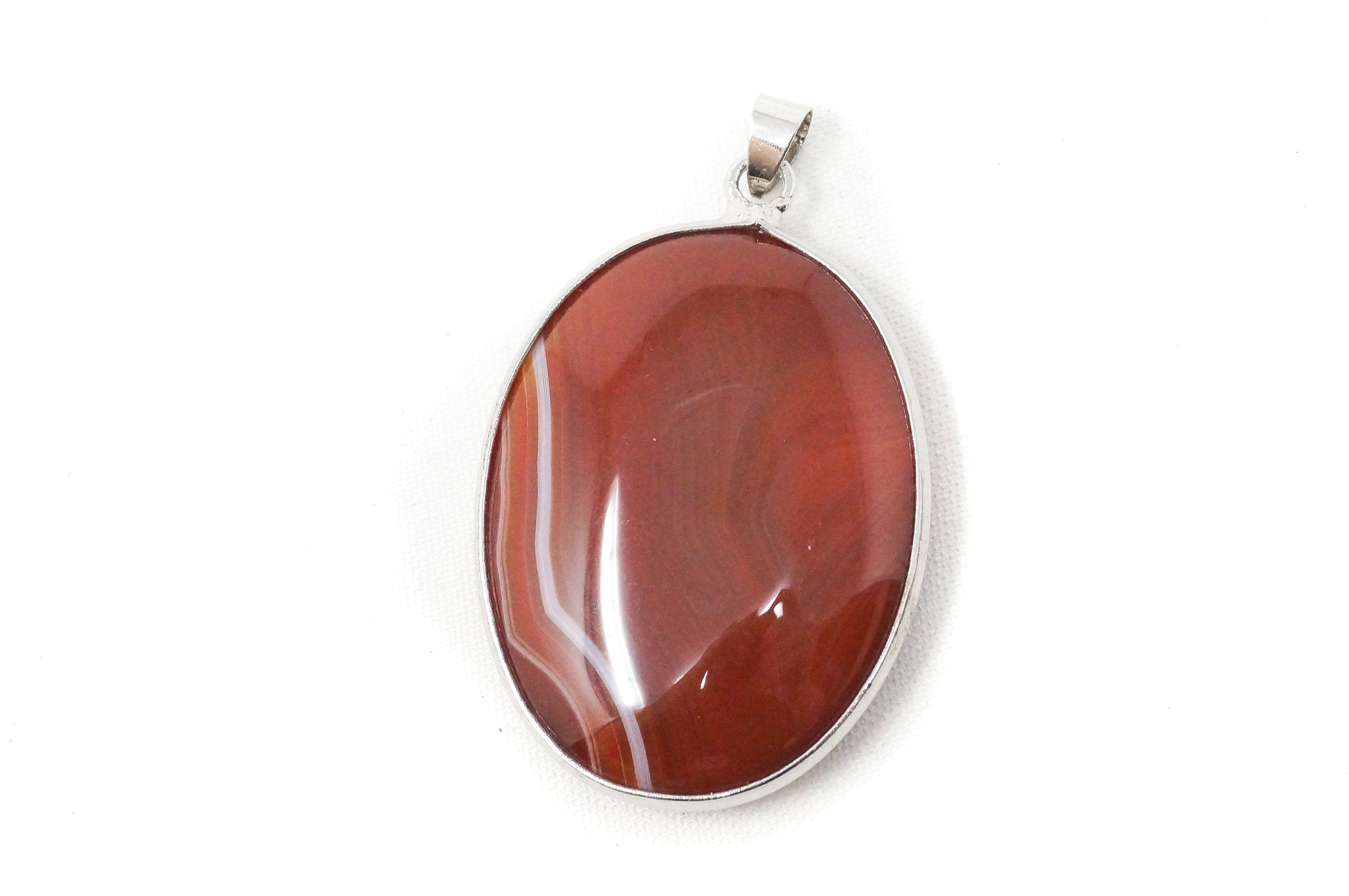 Vintage Large Red Lace Agate 18K White Gold Plated Sterling Silver Pendant