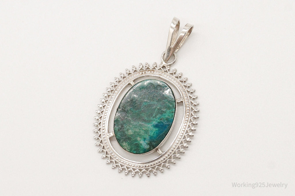 Vintage Large Chrysocolla Sterling Silver Pendant