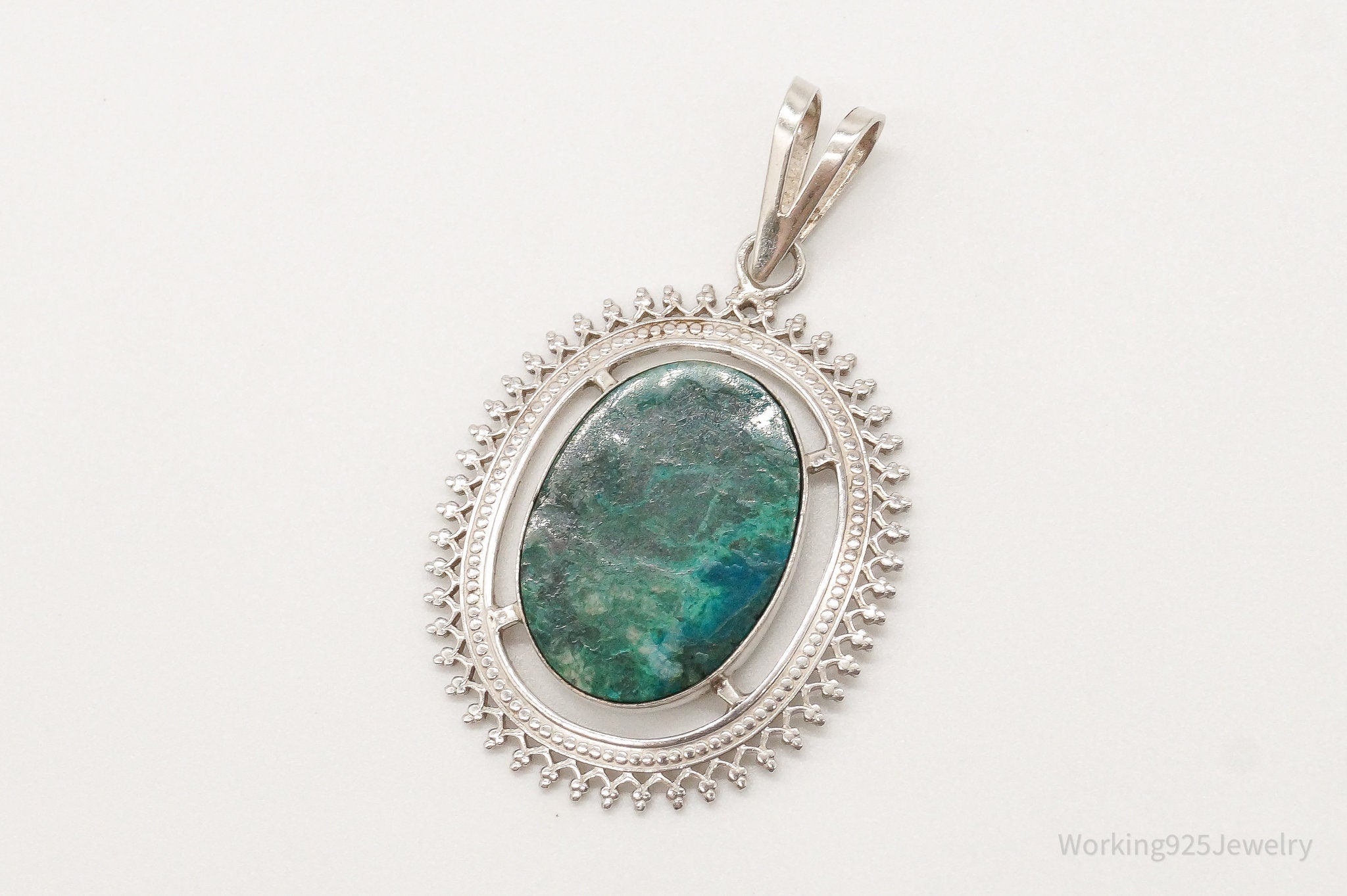 Vintage Large Chrysocolla Sterling Silver Pendant