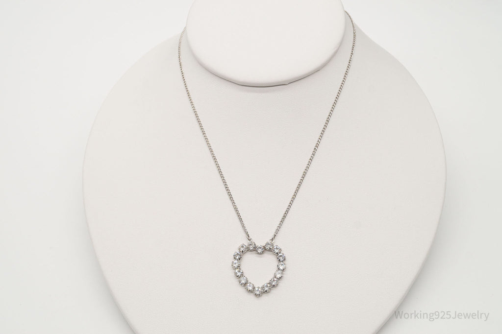 Antique Crystal Heart Sterling Silver Necklace 16"