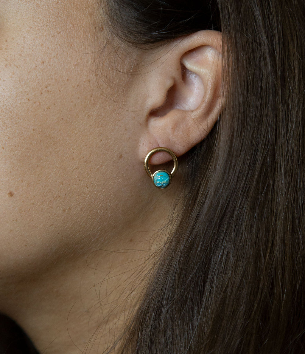 Calgary Blue Turquoise Post Golden Earrings