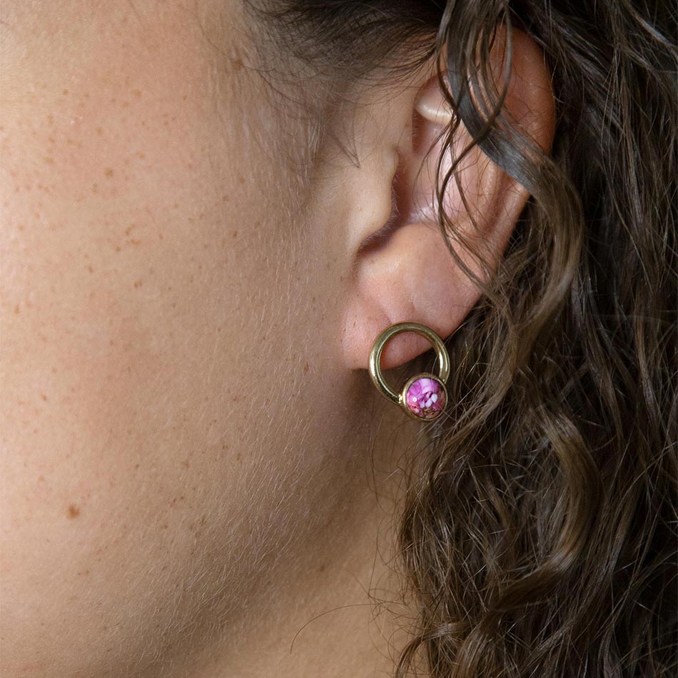 Calgary Pink Spiny Oyster Matrix Post Golden Earrings