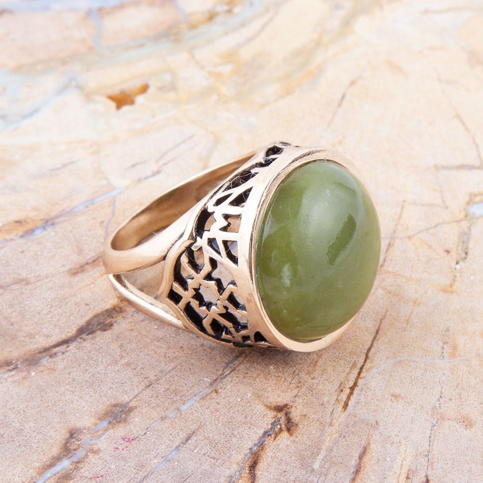 Green Canadian Jade Golden Statement Ring