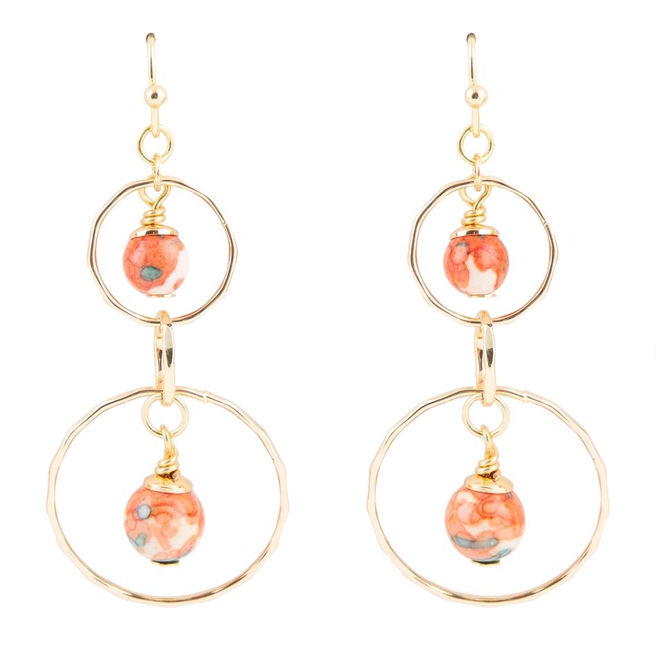 Canyon Red Magnesite Double Drop Golden Earrings