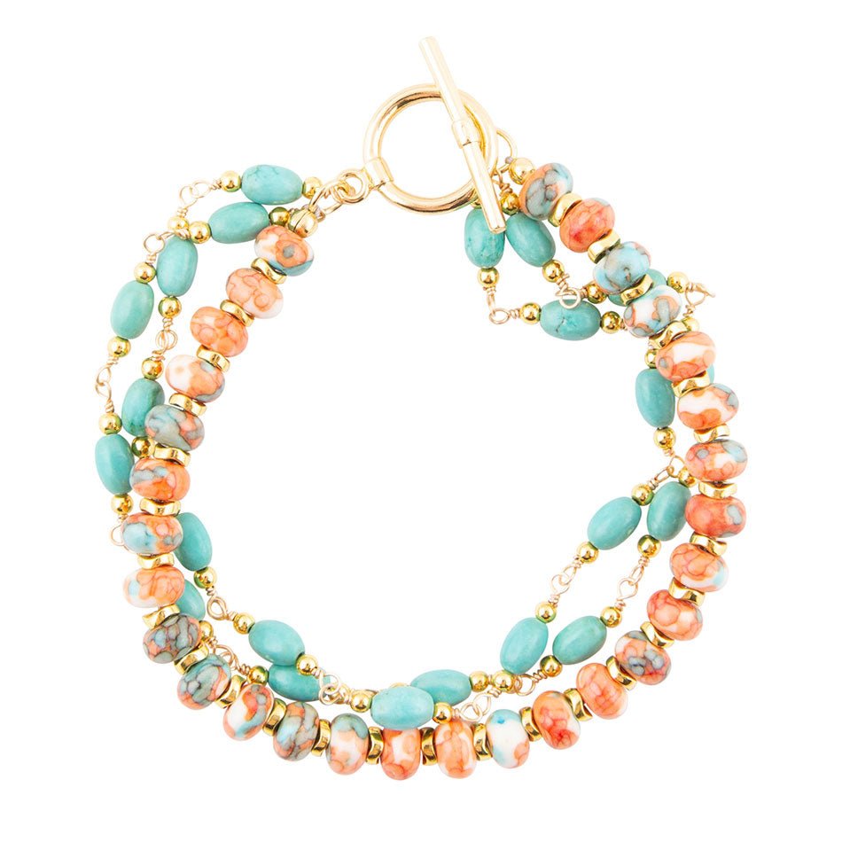 Canyon Blue and Orange Magnesite Golden Toggle Bracelet