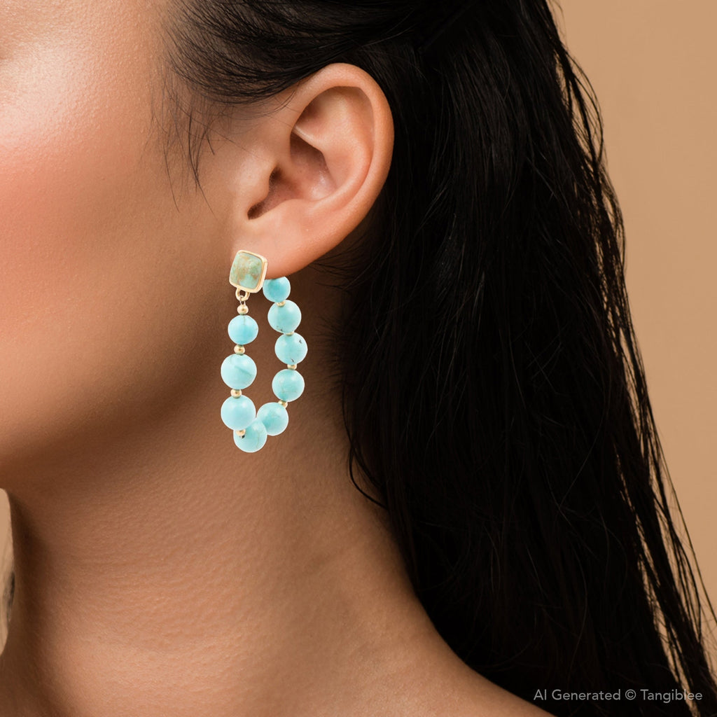 Carly Blue Magnesite Loop Post Golden Earrings