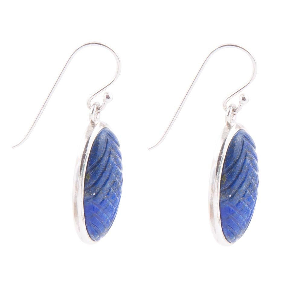 Carved Blue Lapis Sterling Silver Drop Earrings