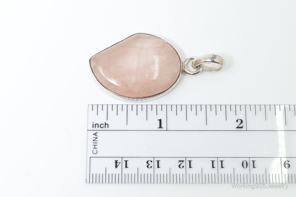 Large Vintage Rose Quartz Sterling Silver Necklace Pendant