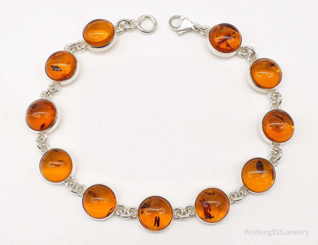 Vintage Amber Modernist Sterling Silver Bracelet