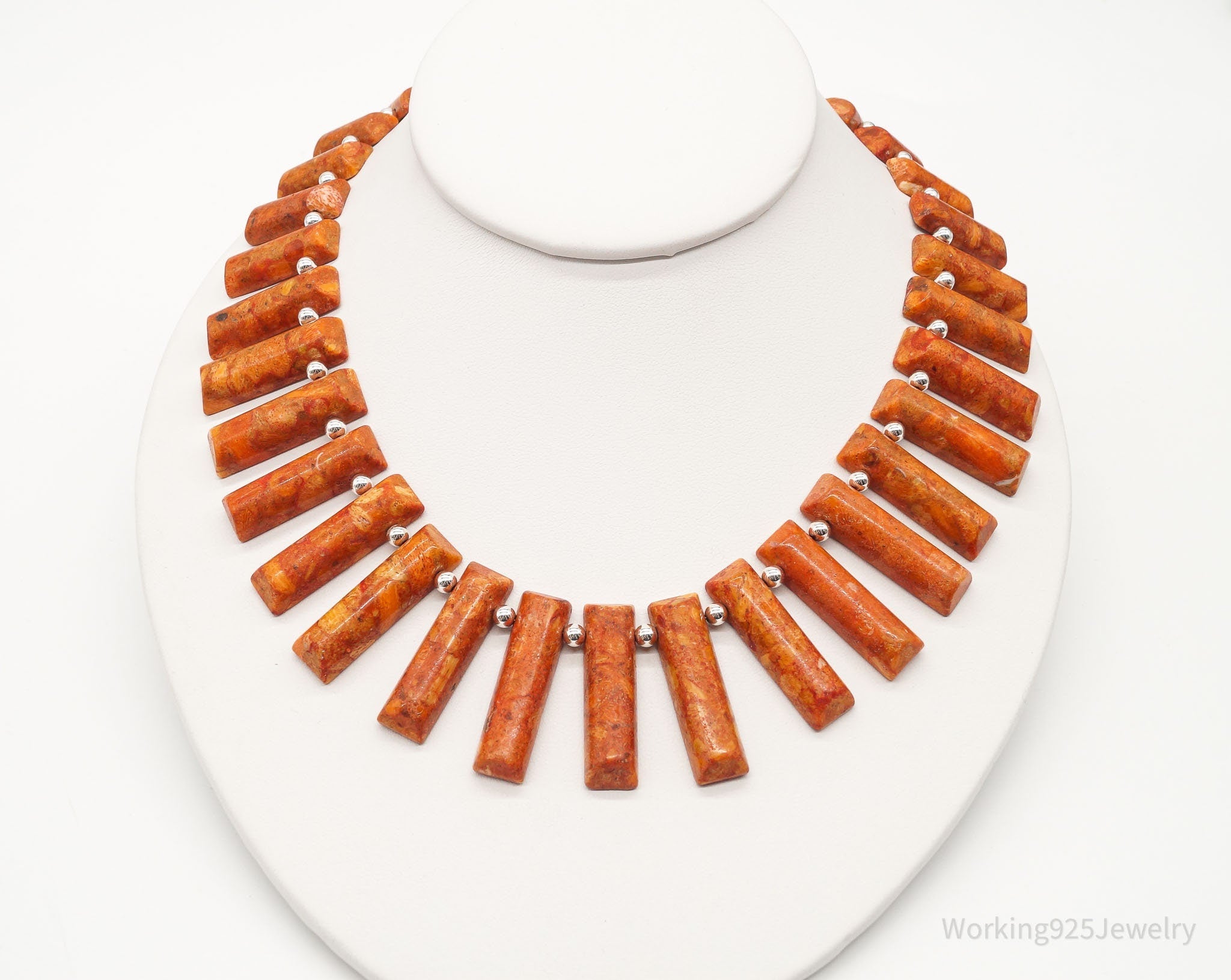 Vintage Desert Rose Trading Orange Sponge Coral Sterling Silver Necklace