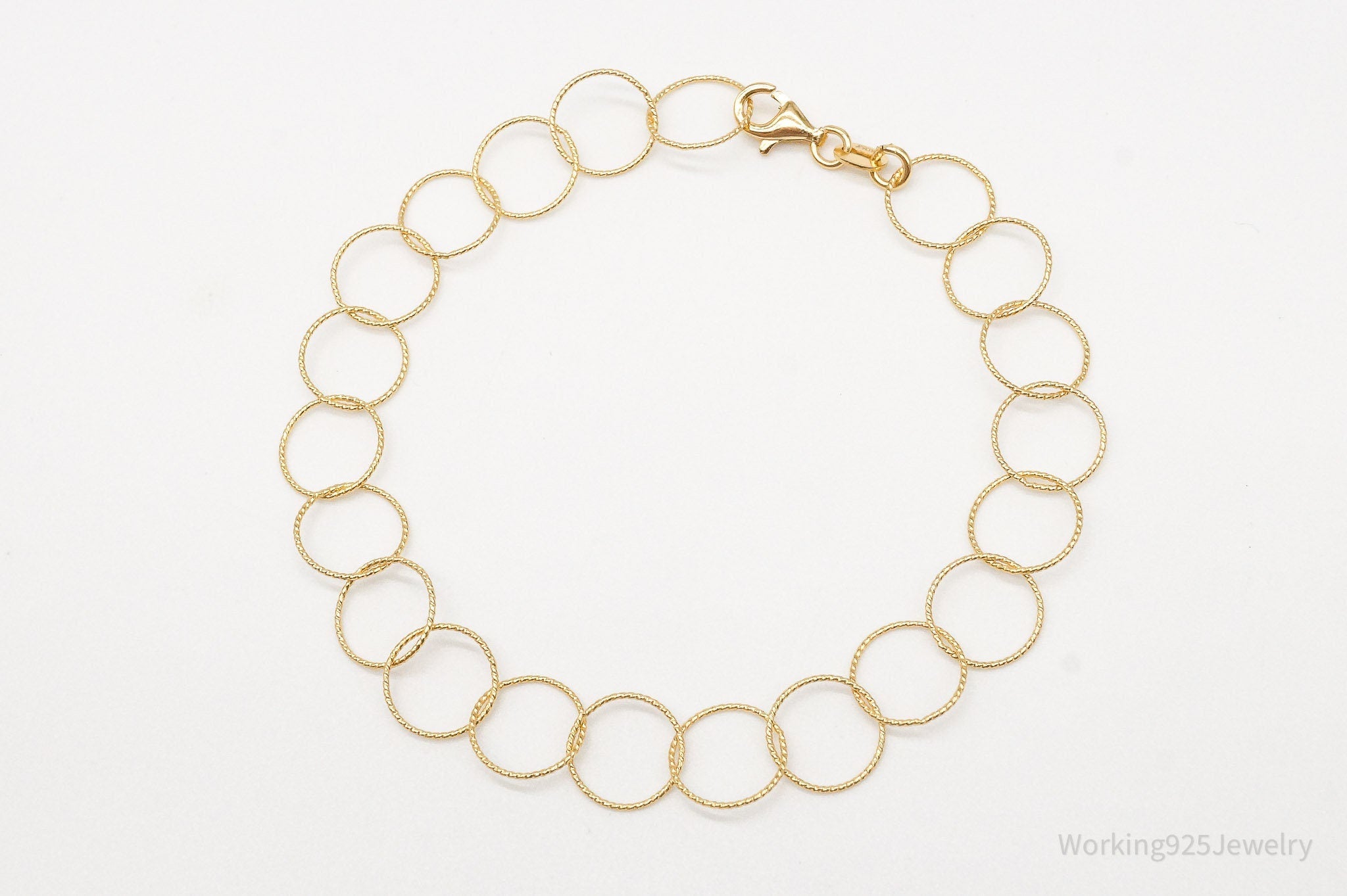 Vintage Danecraft Circle Chain Link Gold Vermeil Sterling Silver Bracelet