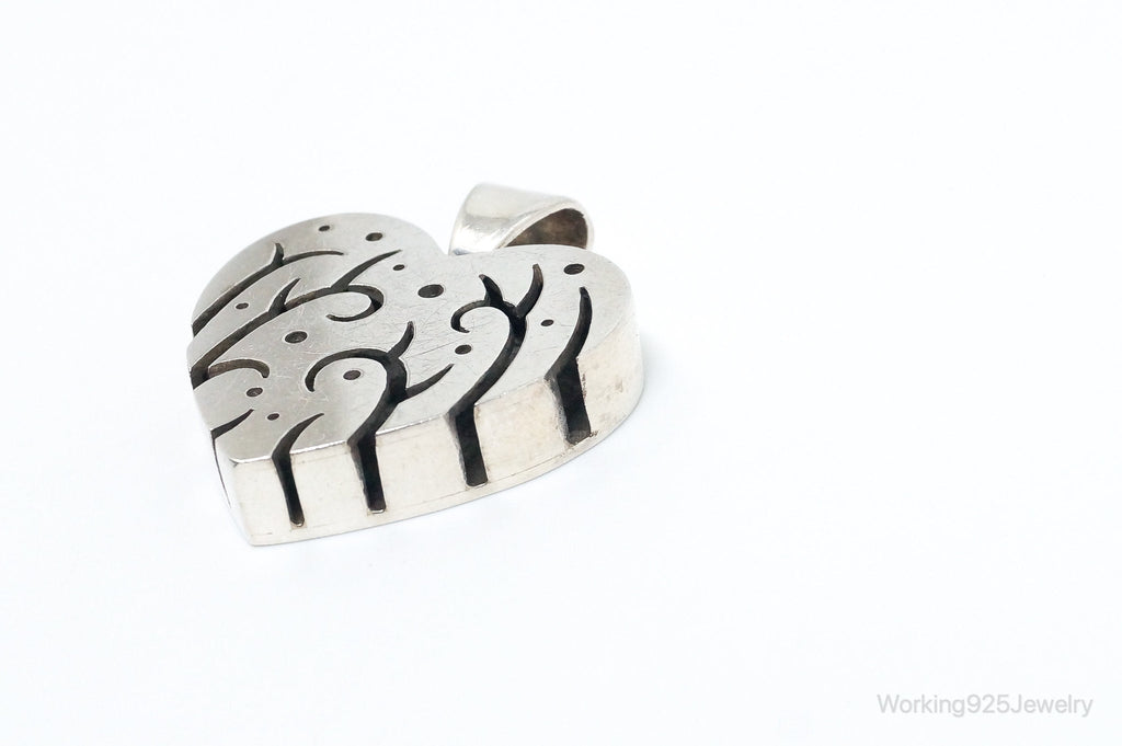 Vintage Designer Heart Trees & Stars Sterling Silver Pendant