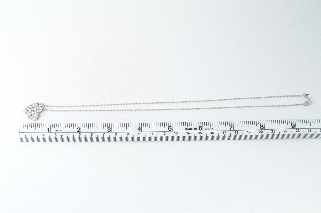 Vintage Simulated Diamond Accented Sweetheart Heart Sterling Silver Necklace 18"