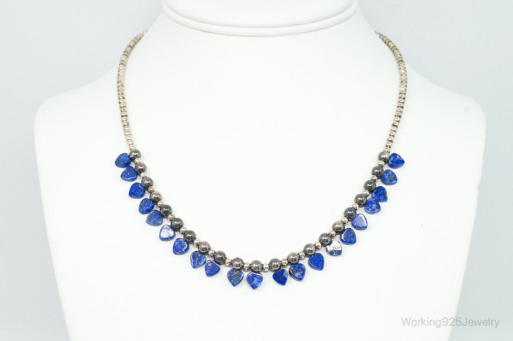 Vintage Native American QT Lapis Lazuli Bead Sterling Silver Necklace
