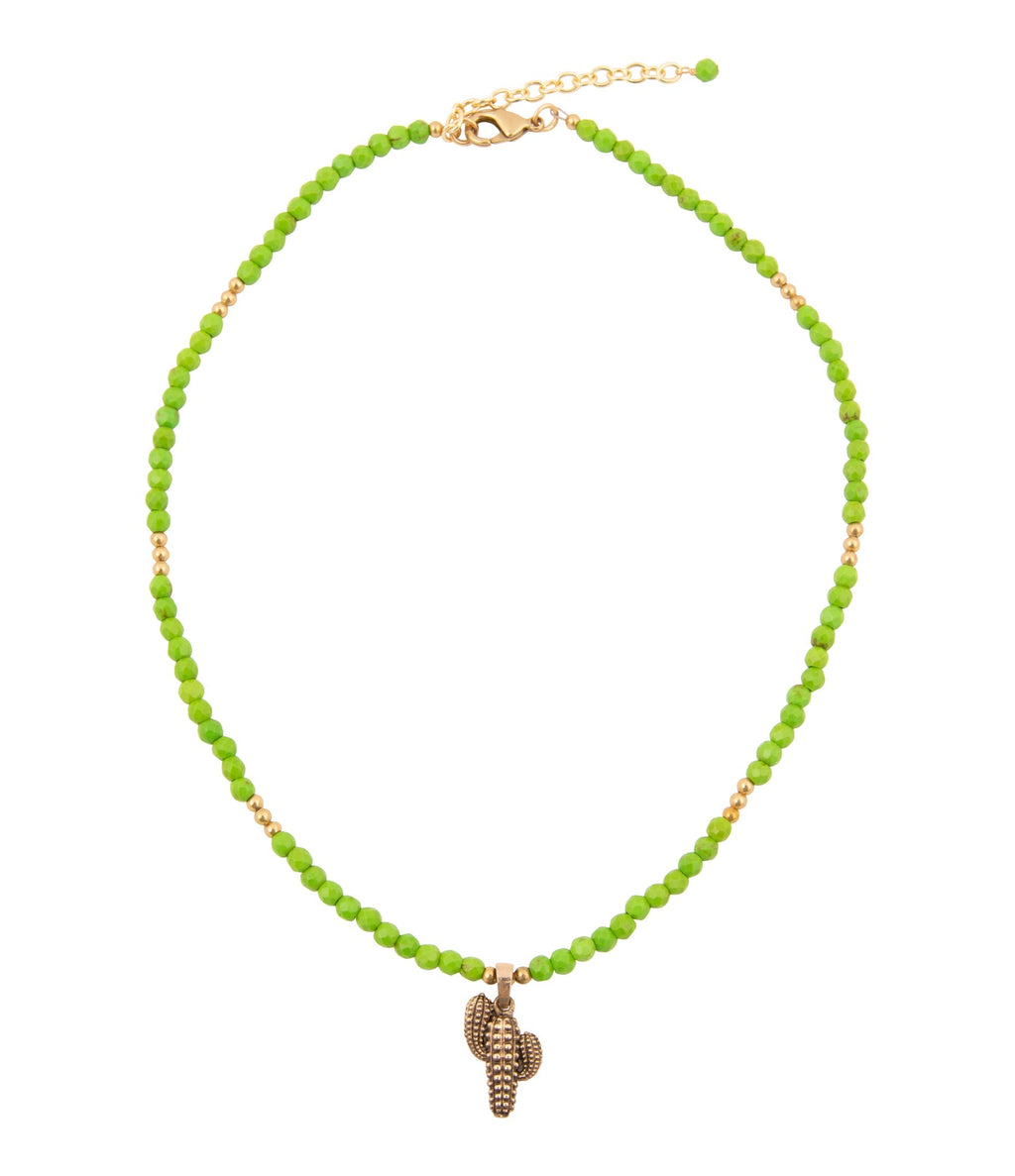 Charmed Cactus Lime Green Turquoise Golden Pendant Necklace