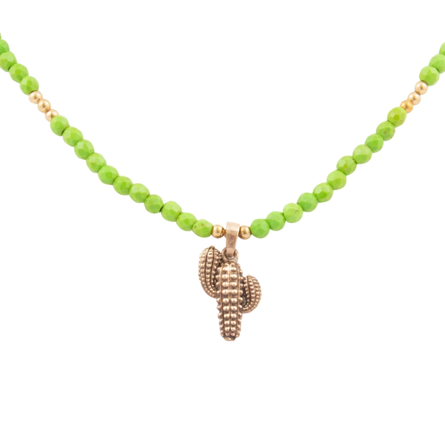 Charmed Cactus Lime Green Turquoise Golden Pendant Necklace