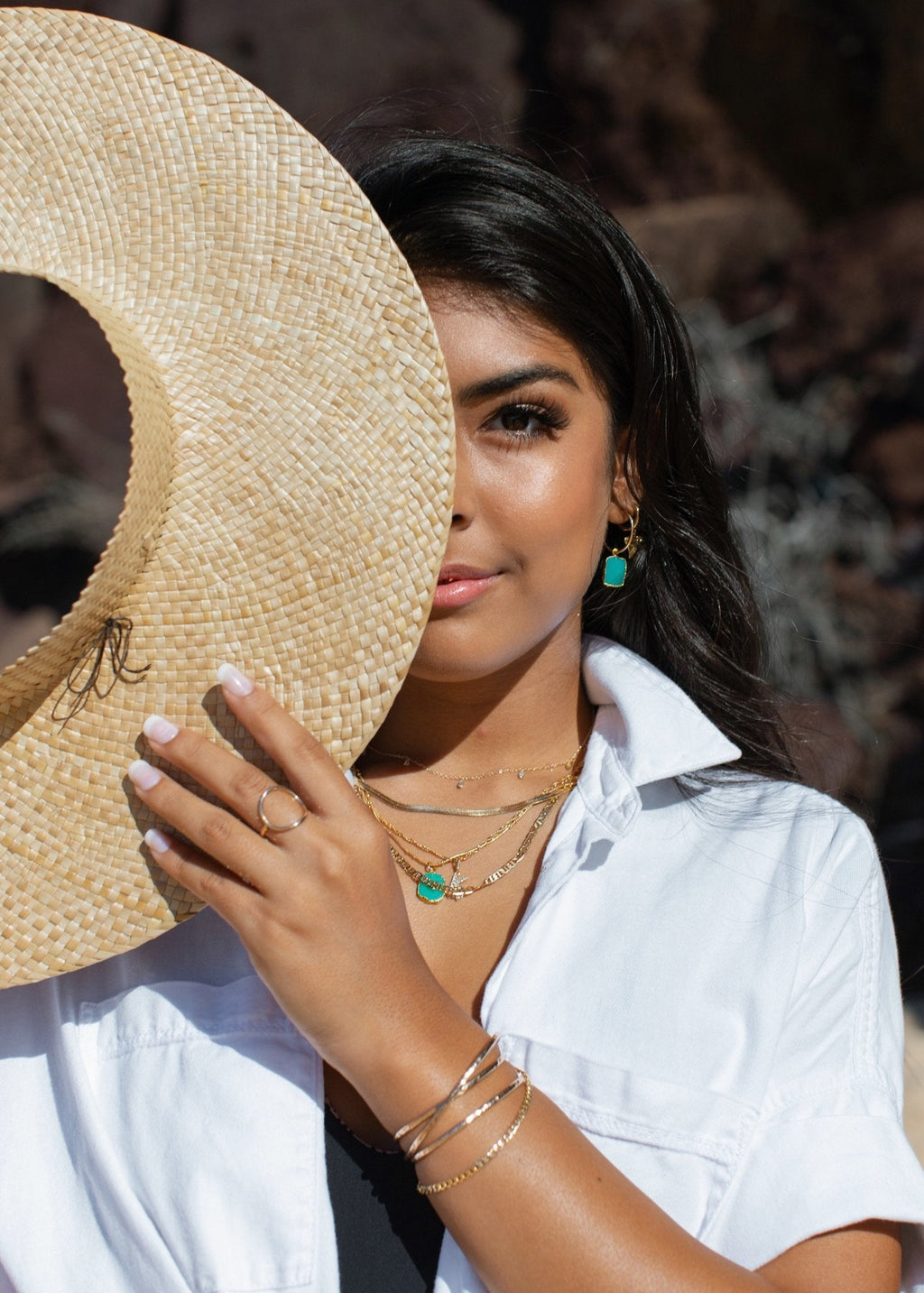 Chrysoprase Gold Medium Hoop Earrings - Anuhea