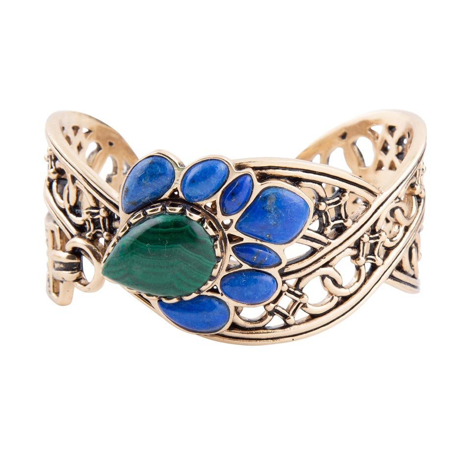 Cognate Green Malachite and Blue Lapis Golden Cuff Bracelet