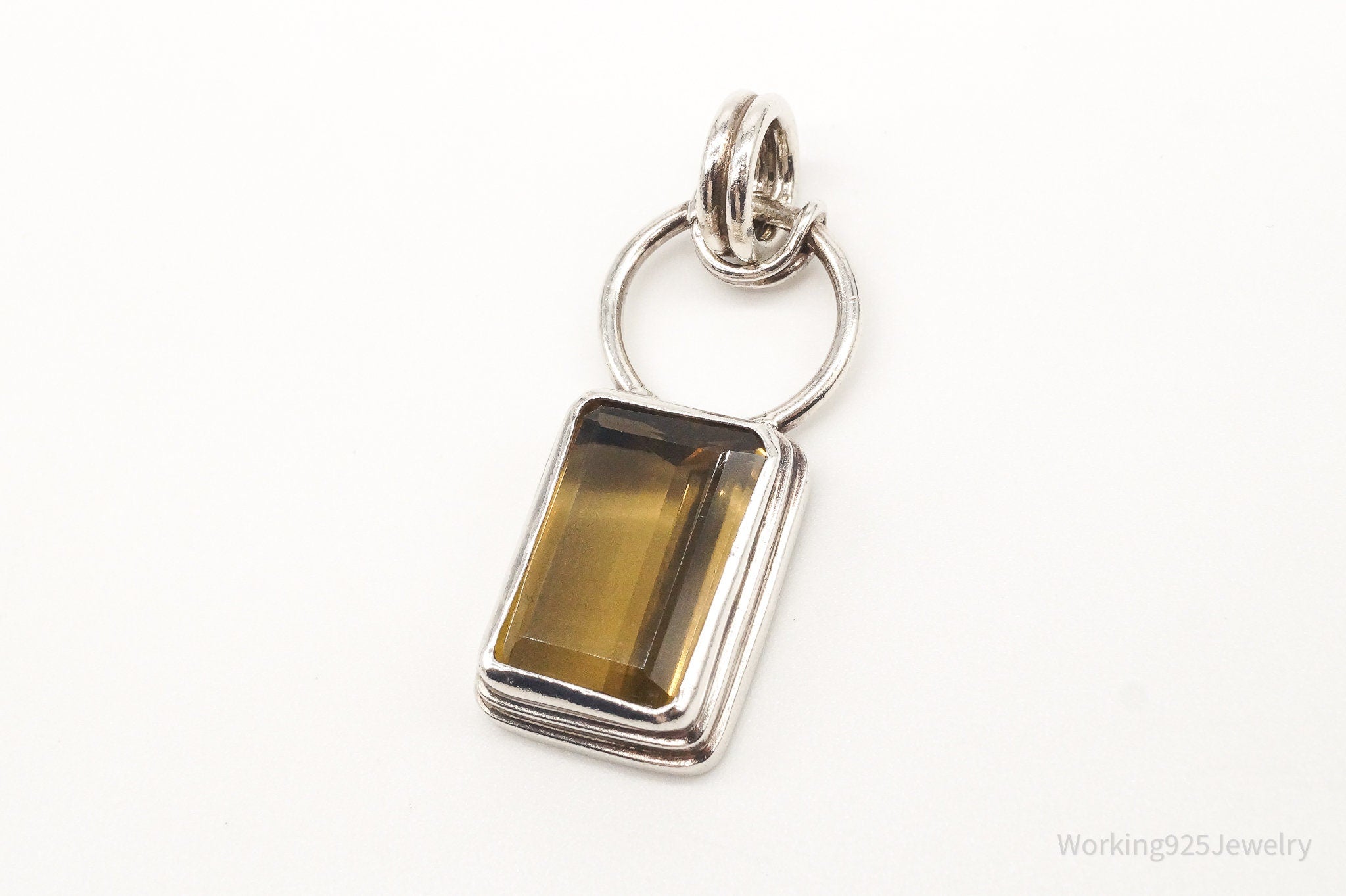 Vintage Large Smoky Topaz Sterling Silver Pendant