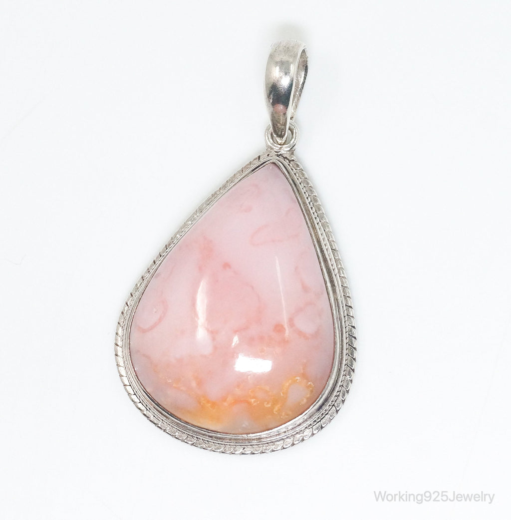 Vintage Large Pink Agate Sterling Silver Southwestern Necklace Pendant