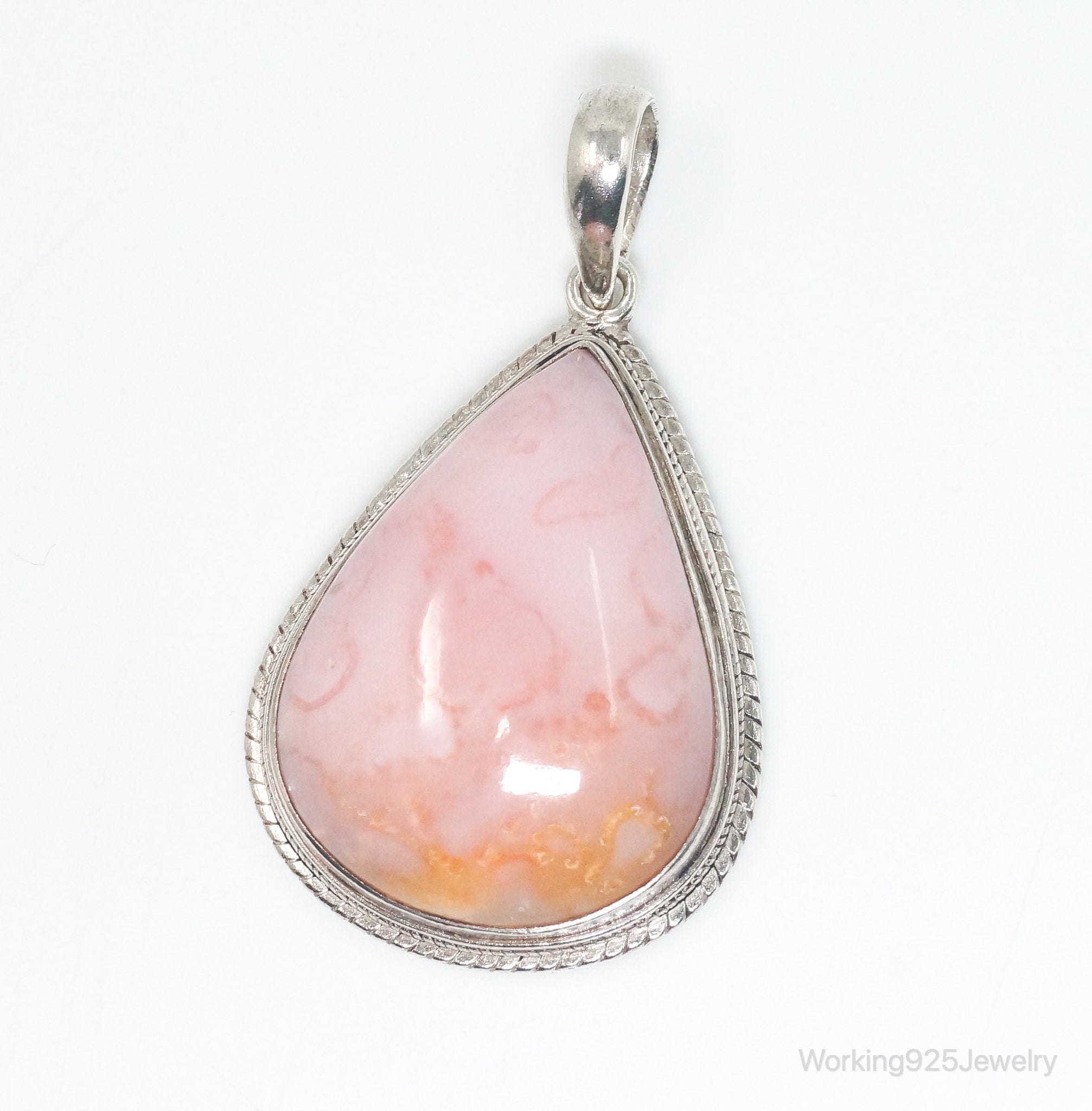 Vintage Large Pink Agate Sterling Silver Southwestern Necklace Pendant
