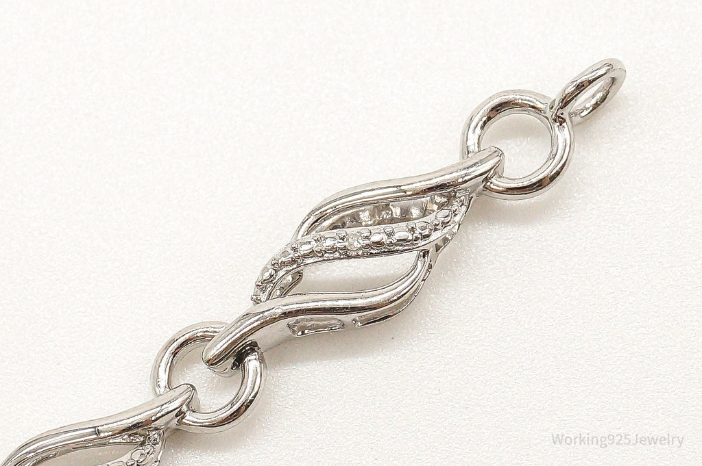 Designer JWBR Single Diamond Linked Sterling Silver Bracelet
