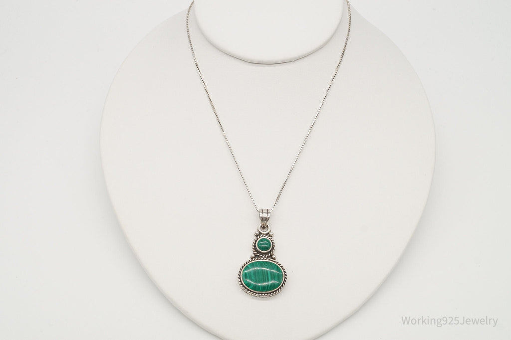 Vintage Large Malachite Southwestern Sterling Silver Necklace