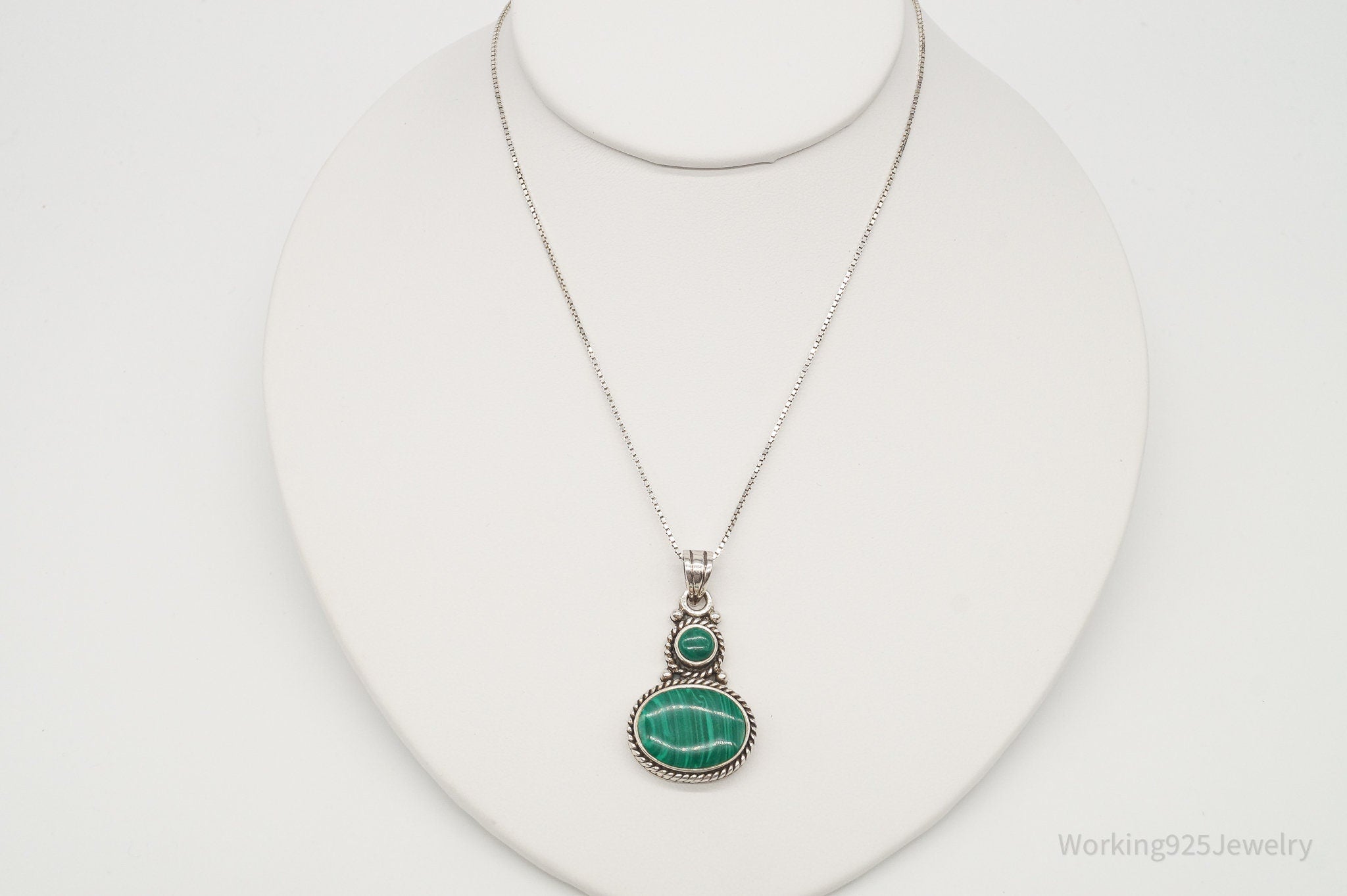 Vintage Large Malachite Southwestern Sterling Silver Necklace