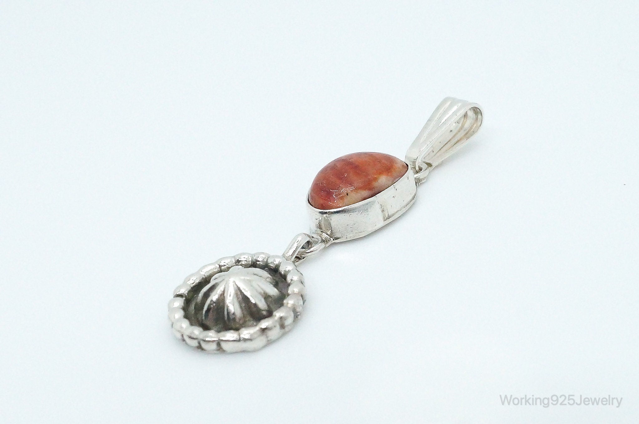 Vintage Native American Unsigned Coral Sterling Silver Pendant