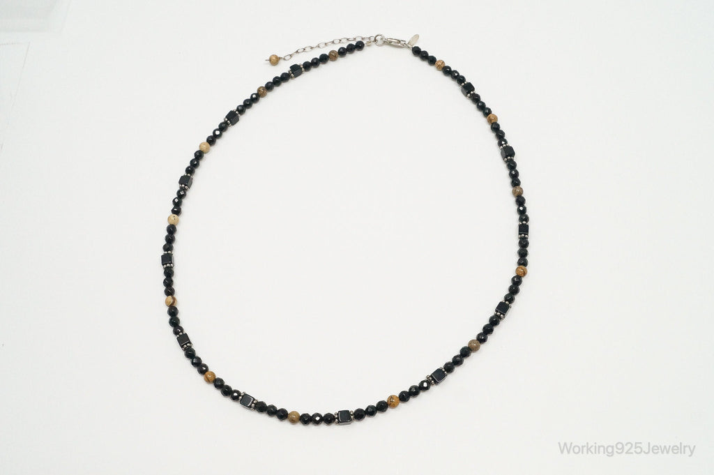 Designer SAJEN Black Onyx Jasper Beads Sterling Silver Necklace
