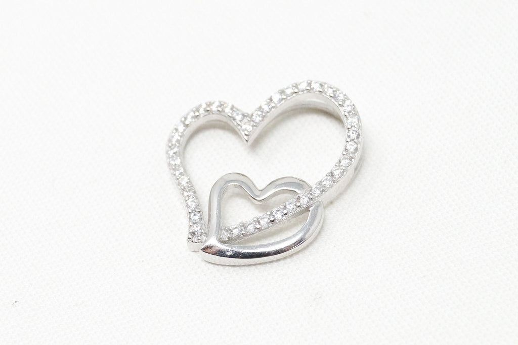 Vintage Open Hearts Collection CZ Sterling Silver Necklace Pendant