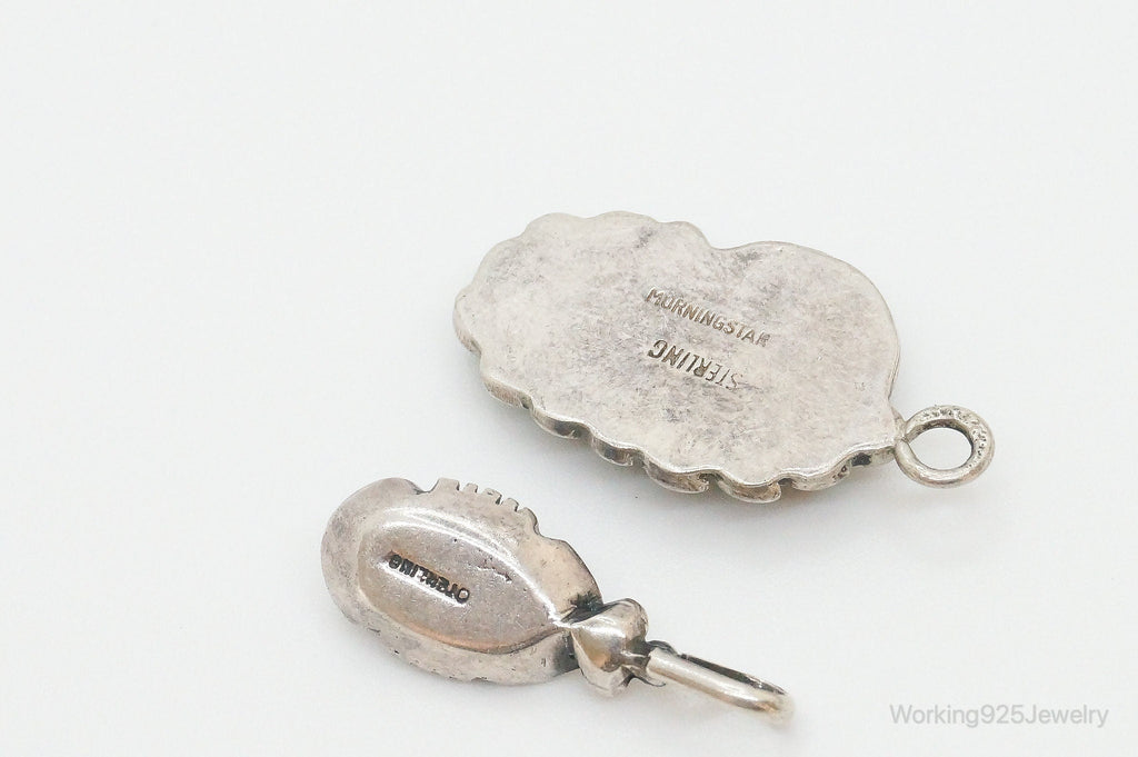 Vintage Native American Malachite Lapis Lazuli Sterling Silver Charm Pendants