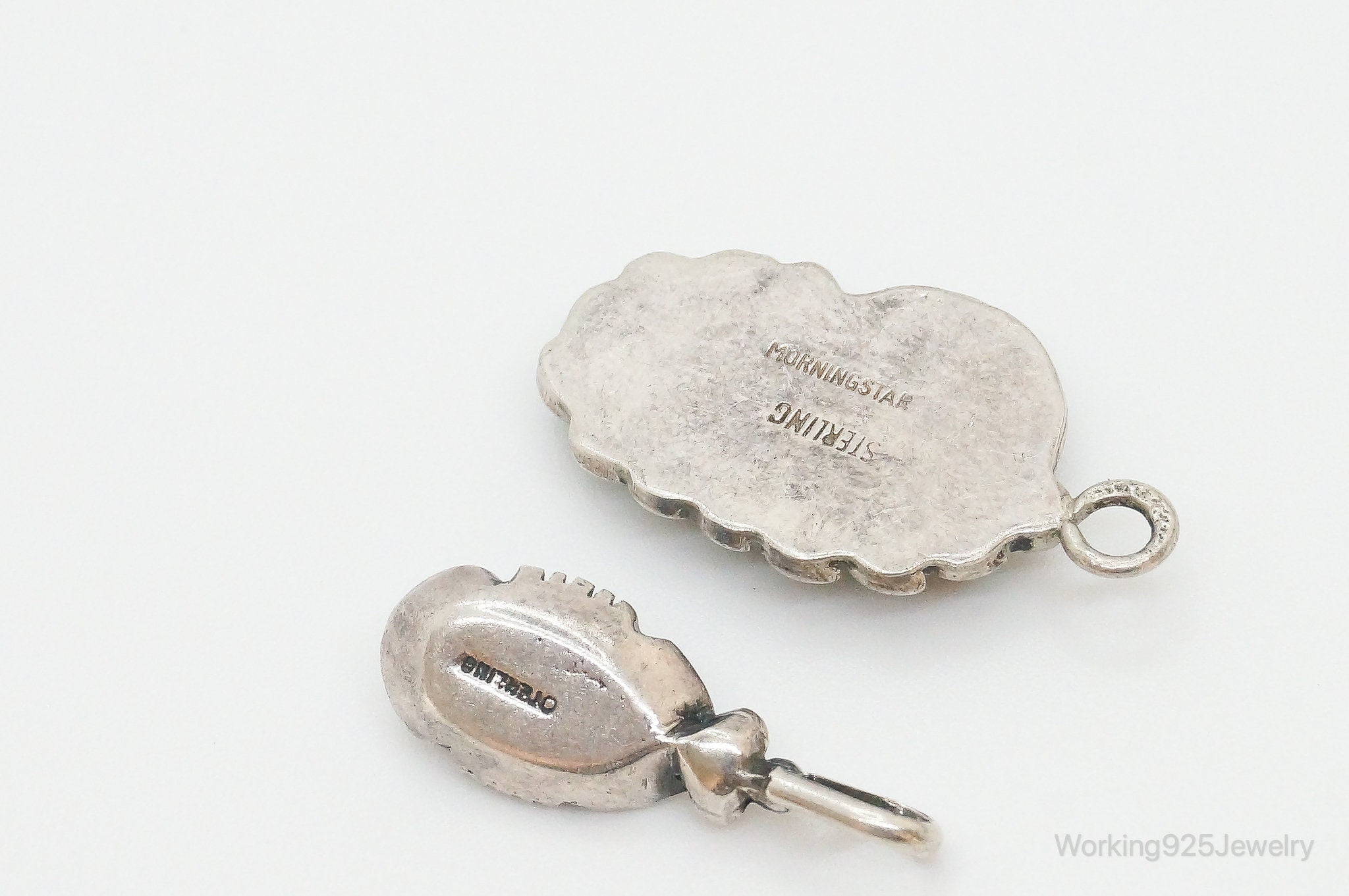 Vintage Native American Malachite Lapis Lazuli Sterling Silver Charm Pendants