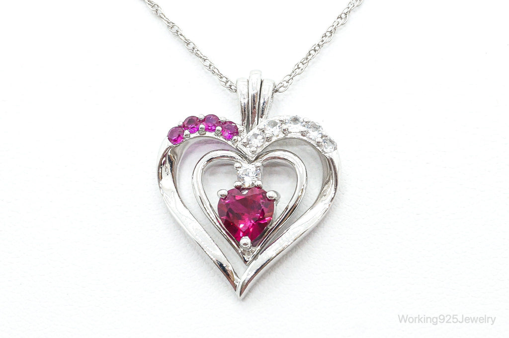 Designer Ruby Cubic Zirconia Heart Sterling Silver Necklace