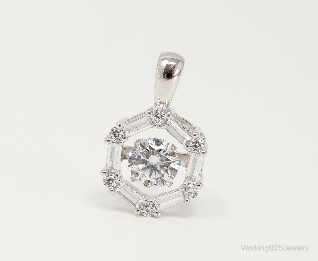 Vintage Art Deco Cubic Zirconia Sterling Silver Necklace Pendant