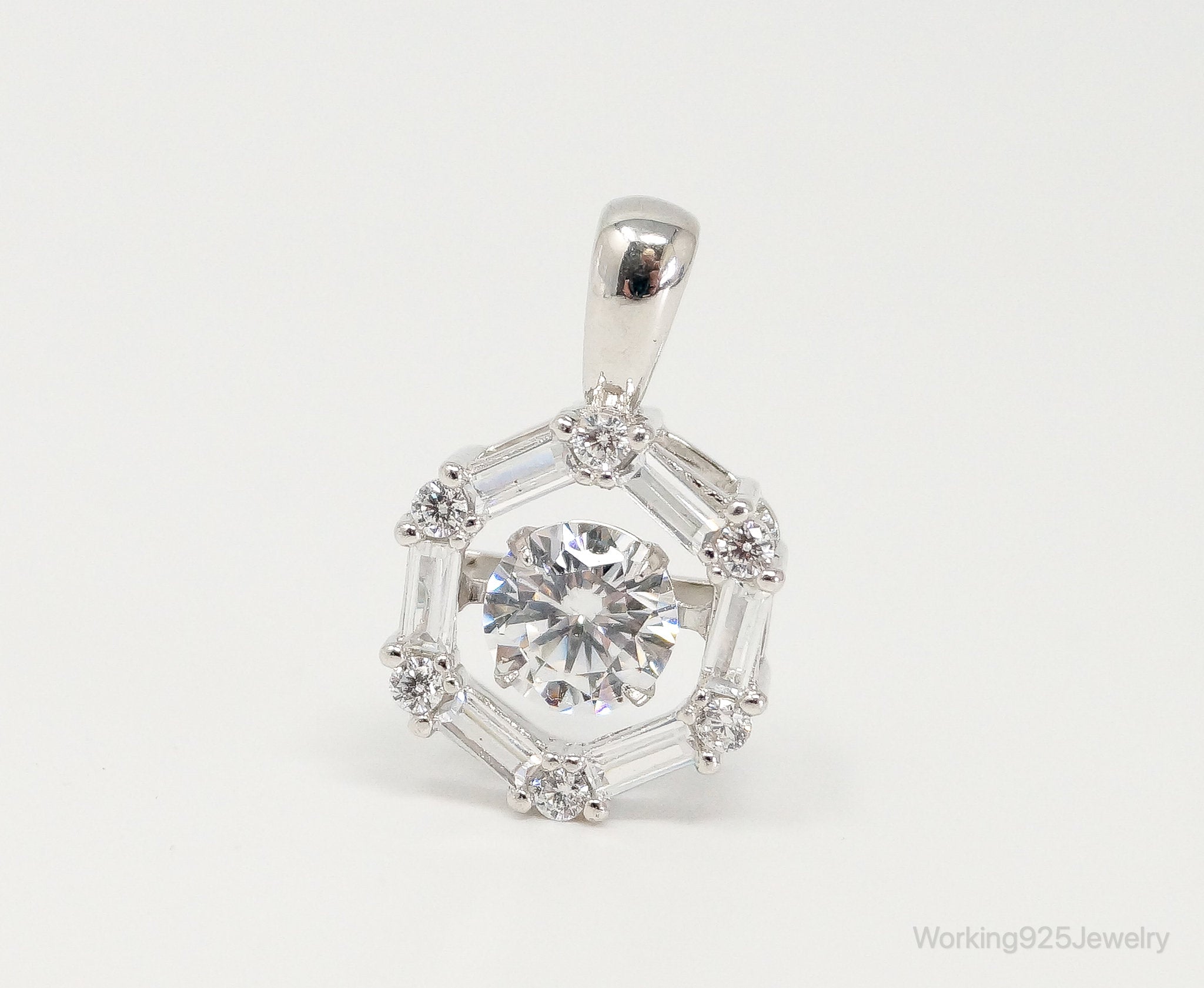 Vintage Art Deco Cubic Zirconia Sterling Silver Necklace Pendant