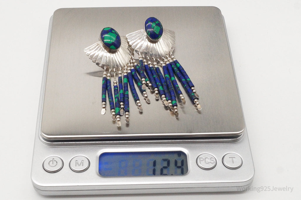 Vintage Native American Azurite Sterling Silver Earrings