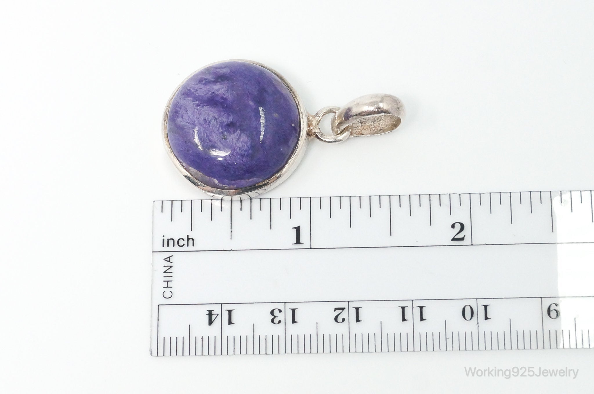 Vintage Large Purple Gemstone Sterling Silver Necklace Pendant
