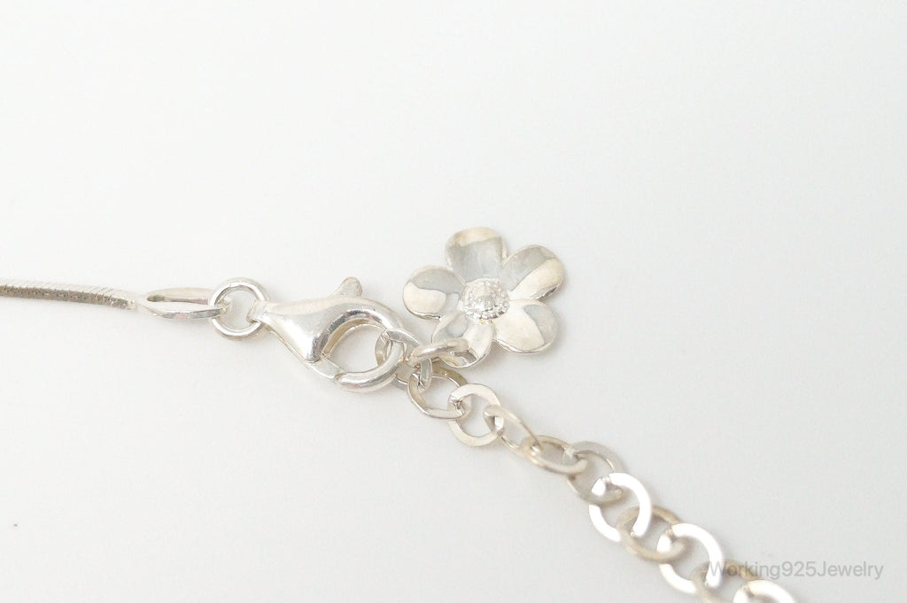 Vintage Italian Designer Paola Valentini Flowers Bib Sterling Silver Necklace