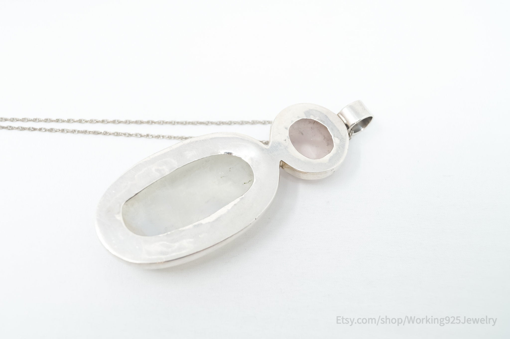 Vintage Large Moonstone Rose Quartz Sterling Silver Southwestern Necklace