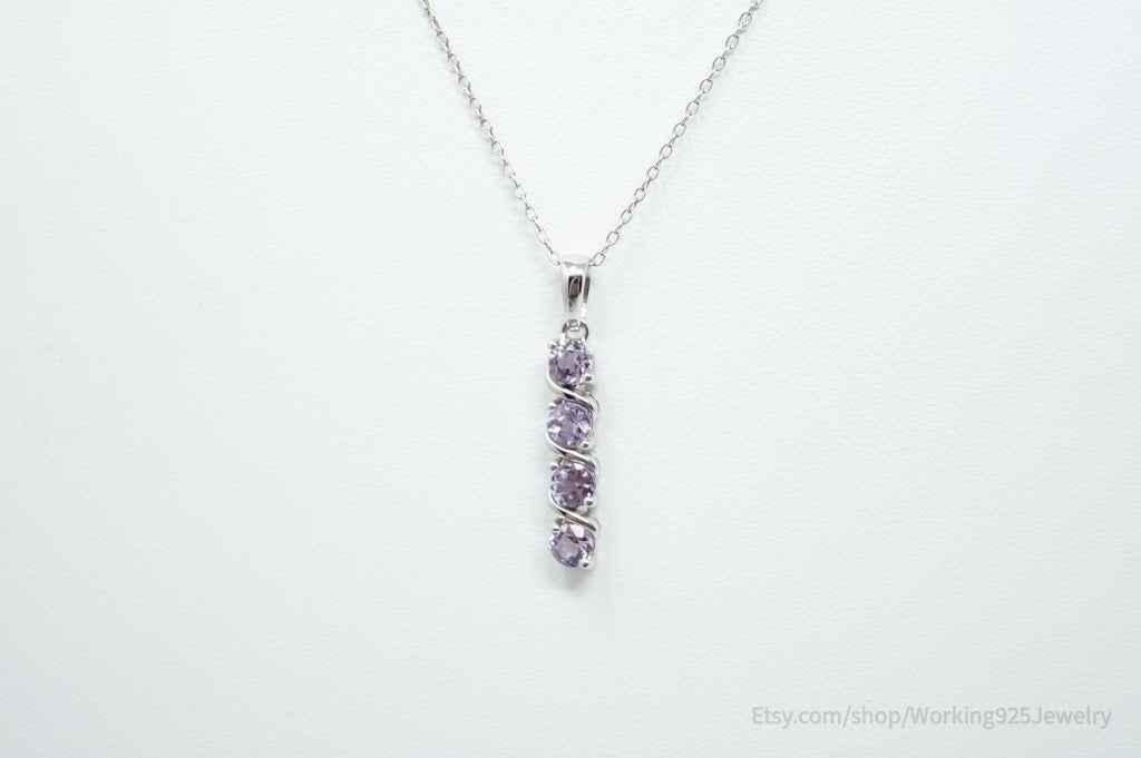 Vintage Amethyst Art Deco Sterling Silver Long Chain Necklace