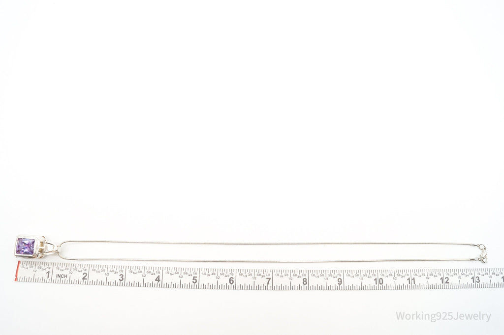Vintage Large Purple Cubic Zirconia Sterling Silver Necklace