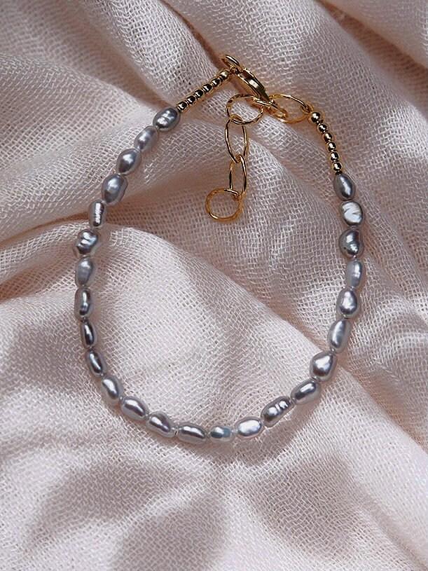 Gold Dainty Gray Pearl Bracelet - Maile