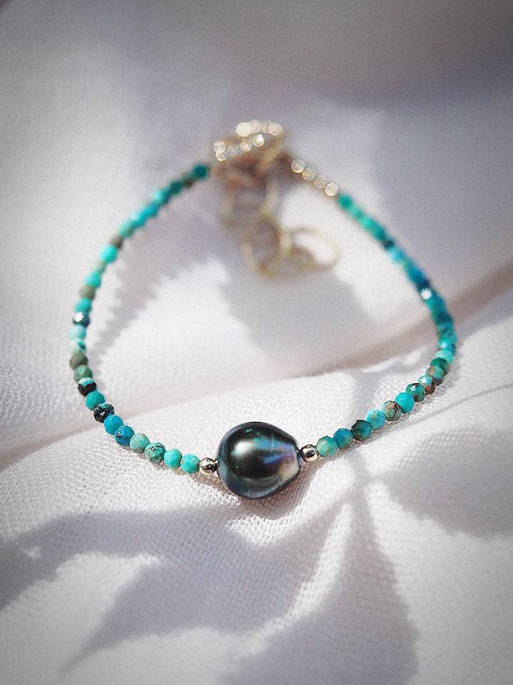 Dainty Turquoise Tahitian Pearl Bracelet - Gold Ipo
