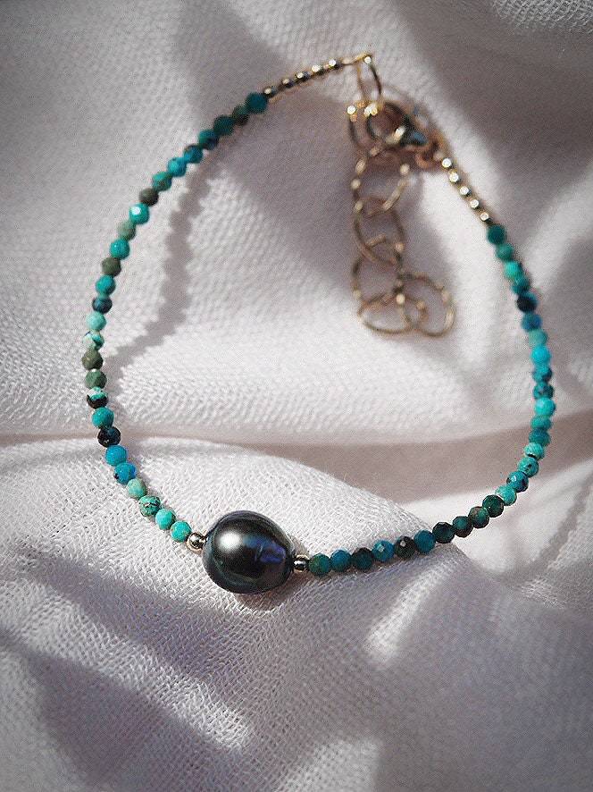 Dainty Turquoise Tahitian Pearl Bracelet - Gold Ipo